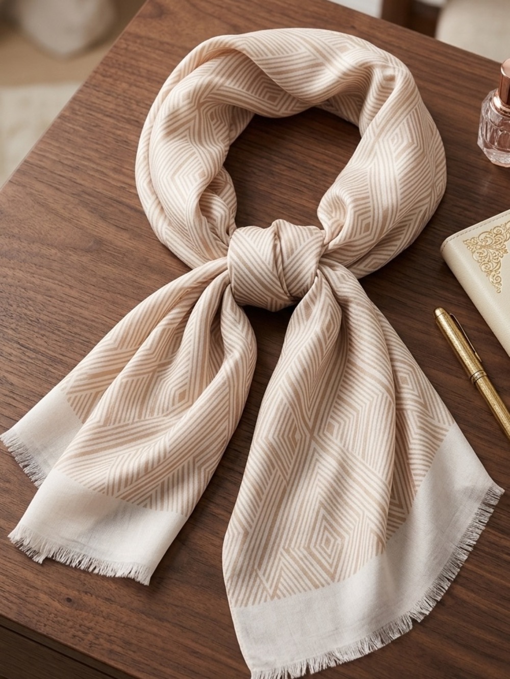 Elegant Geometric Neutral Lightweight Scarf Boho Office Neutral Bag accessory